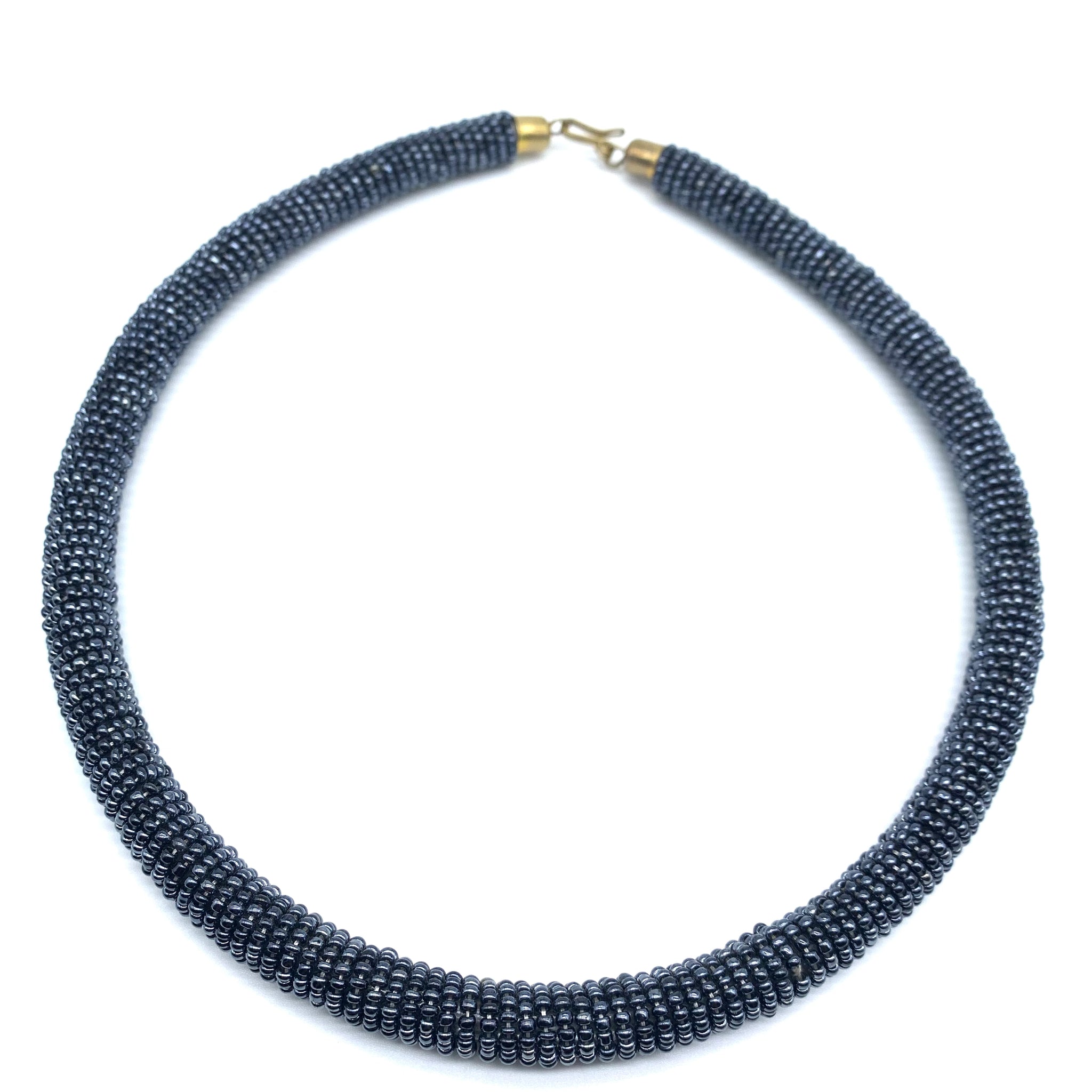 Bead Bangle Necklace- Metallic Blue Grey Colour Variation