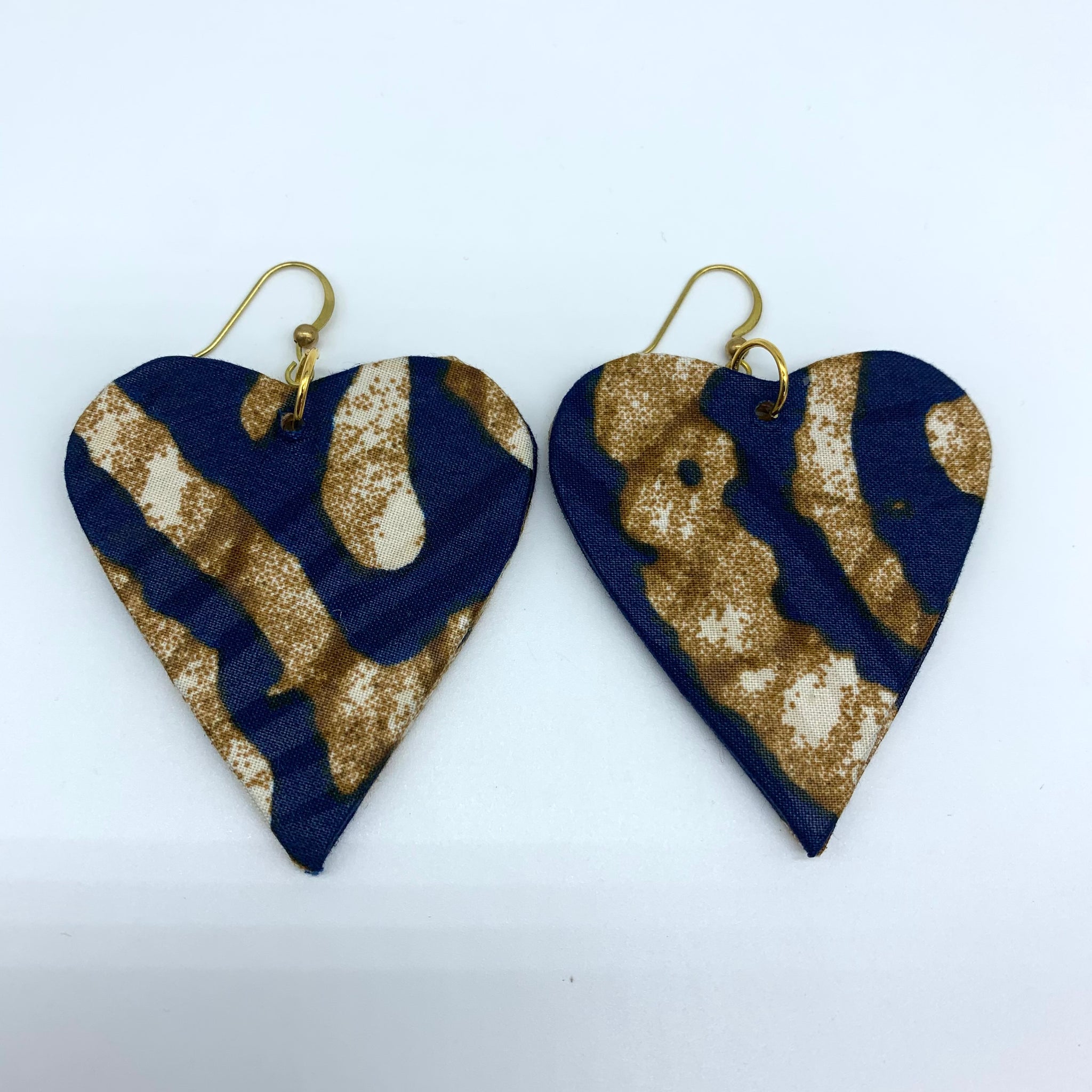 African Print Earrings-Heart Brown Variation