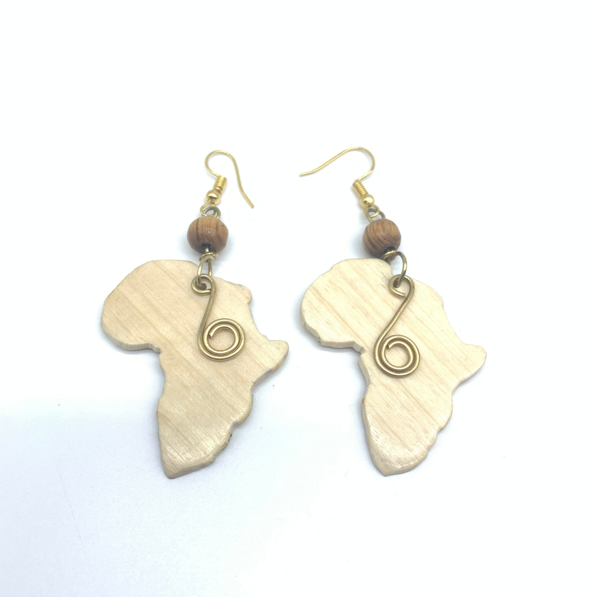 Wood Earrings W/ Metal and Beads-African Continent Natural Variation