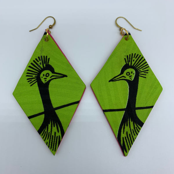 African Print Earrings-Daya Reversible Green Variation