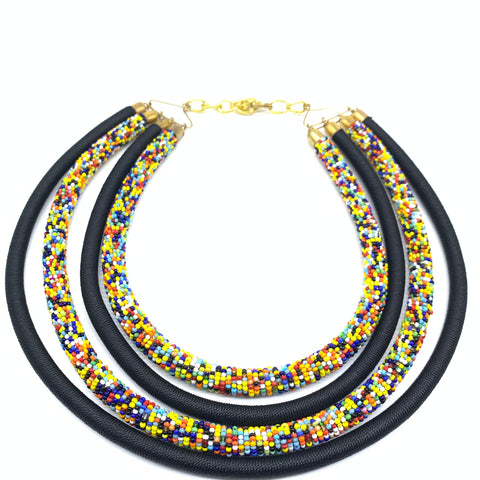 Beaded Thread Multi Strands Bangle Necklace-Black Variation