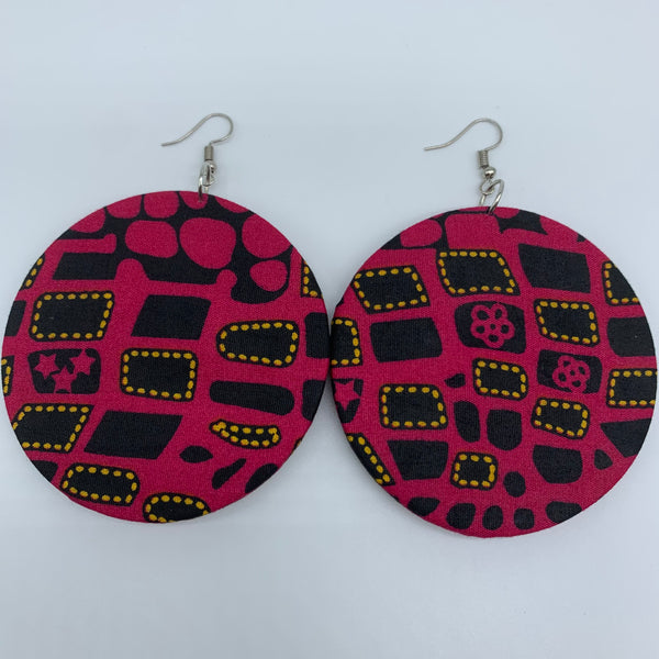 African Print Earrings-Round L Pink Variation 4