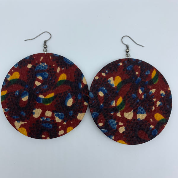 African Print Earrings-Round L Red Variation 11