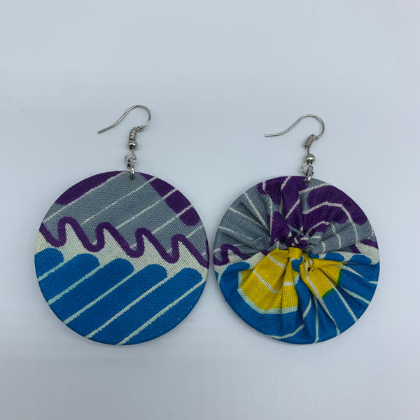 African Print Earrings-Round S Blue Variation 18