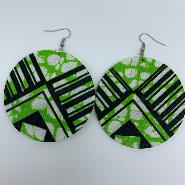 African Print Earrings-Round L Green Variation 24