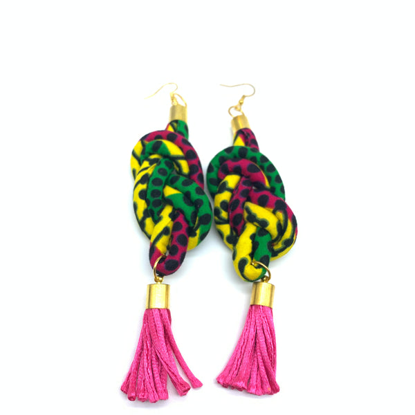 African Print Earrings-Knotted L Green Variation 3