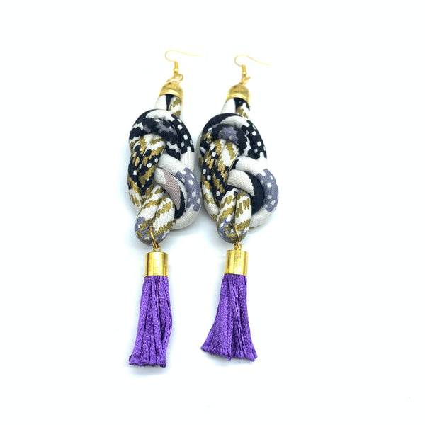 African Print Earrings-Knotted L White Variation 3