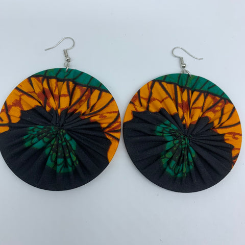 African Print Earrings-Round L Green Variation 31