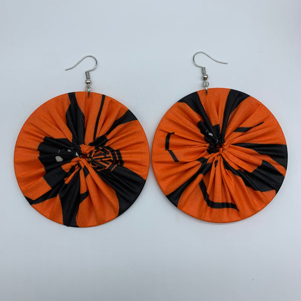 African Print Earrings-Round L Orange Variation 6