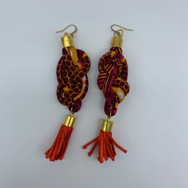 African Print Earrings-Knotted L Red Variation 5