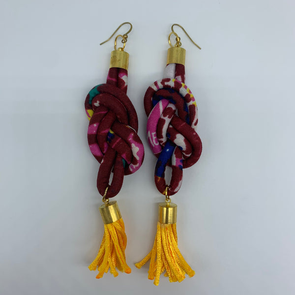 African Print Earrings-Knotted L Red Variation 7