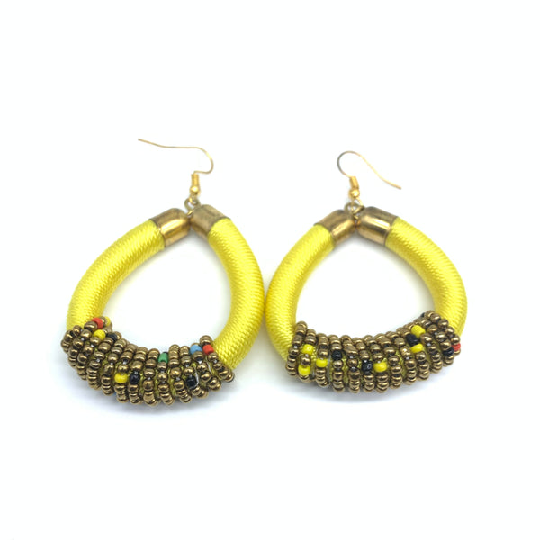 Thread Earrings W/Beads-Yellow Variation