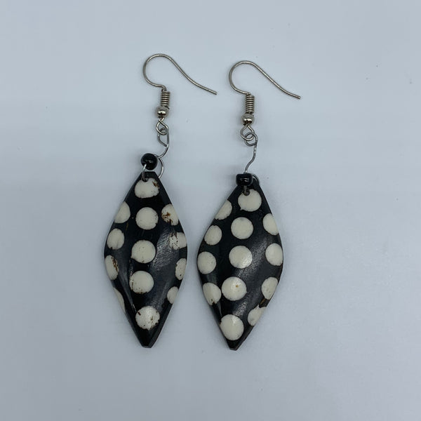 Cow Bone Earrings-Black with White Dots 2 - Lillon Boutique