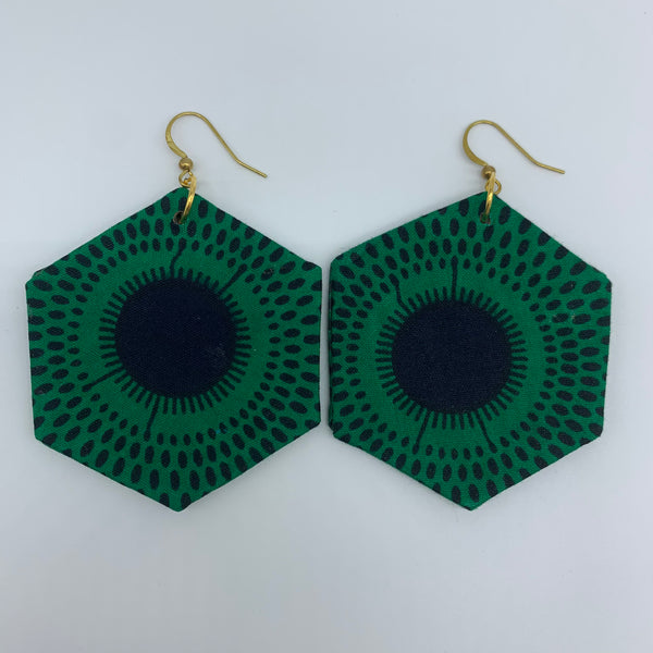 African Print Earrings-Hexa Green Variation