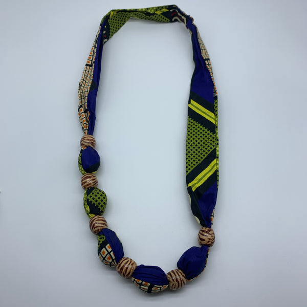African Print Necklace W/Wooden Beads- L Green Variation - Lillon Boutique