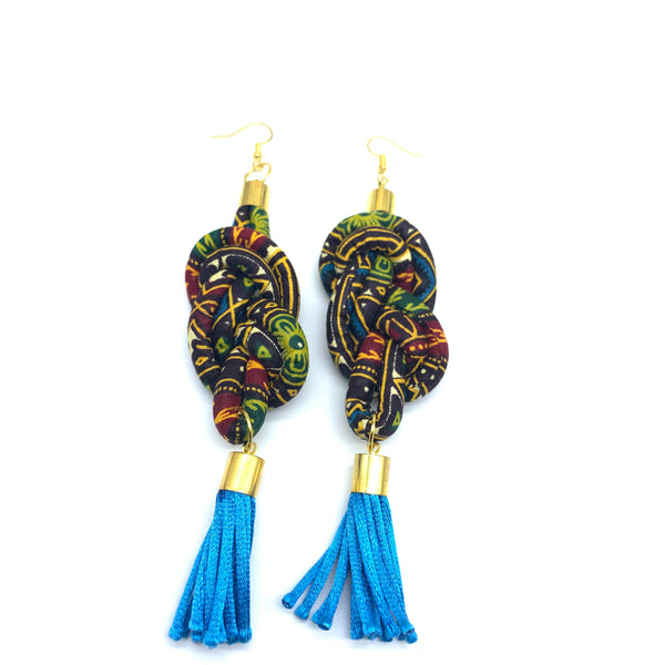 African Print Earrings-Knotted L Brown Variation 4