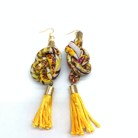 African Print Earrings-Knotted L White Variation 2
