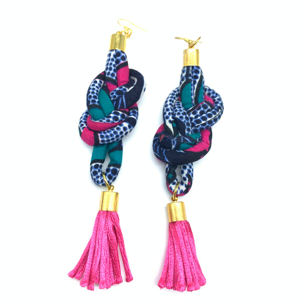 African Print Earrings-Knotted L Blue Variation 9