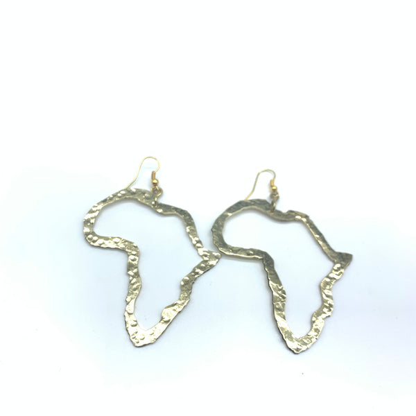 Brass Earrings- Hammered African Map Outline M