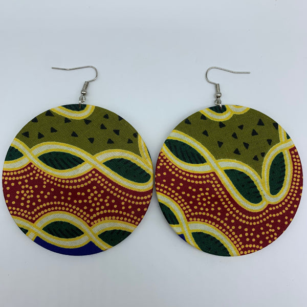 African Print Earrings-Round L Green Variation 27