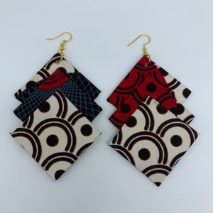African Print Earrings-3 Squares Reversible White Variation 3