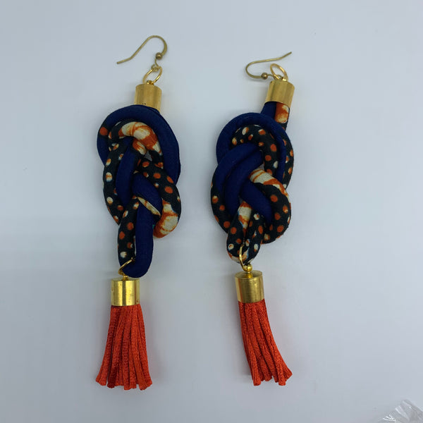 African Print Earrings-Knotted L Blue Variation 4