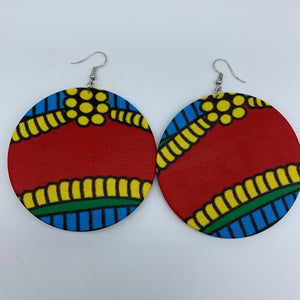 African Print Earrings-Round L Red Variation 10