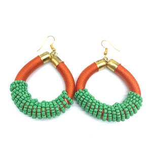 Thread Earrings W/Beads-Orange Variation