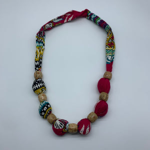 African Print Necklace W/Wooden Beads-Pink Variation 2 - Lillon Boutique