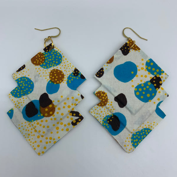 African Print Earrings-3 Squares Reversible White Variation 4