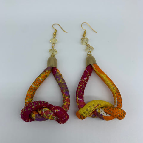 African Print Earrings-Knotted S Pink Variation 4