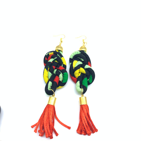 African Print Earrings-Knotted L Green Variation 5