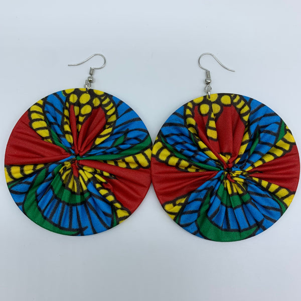 African Print Earrings-Round L Red Variation 10