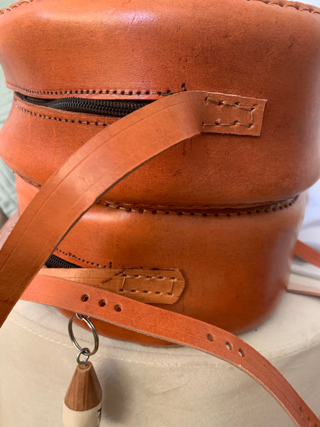 Leather W/Rattan Bag-Circle Pink Variation