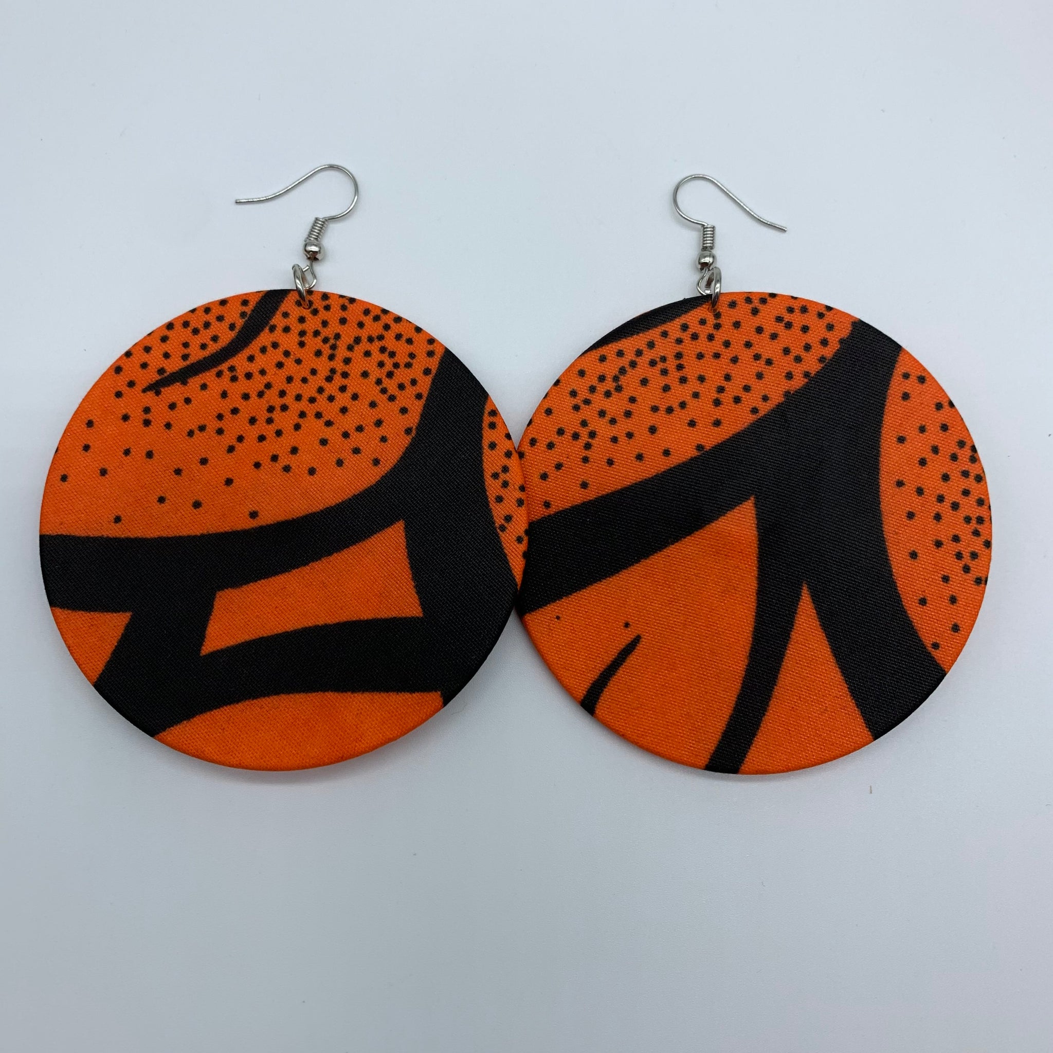 African Print Earrings-Round L Orange Variation 5