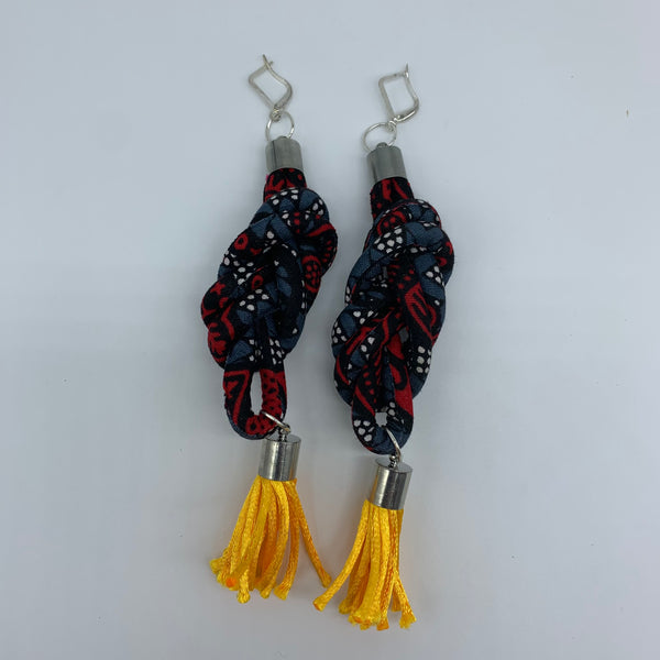 African Print Earrings-Knotted L Grey Variation