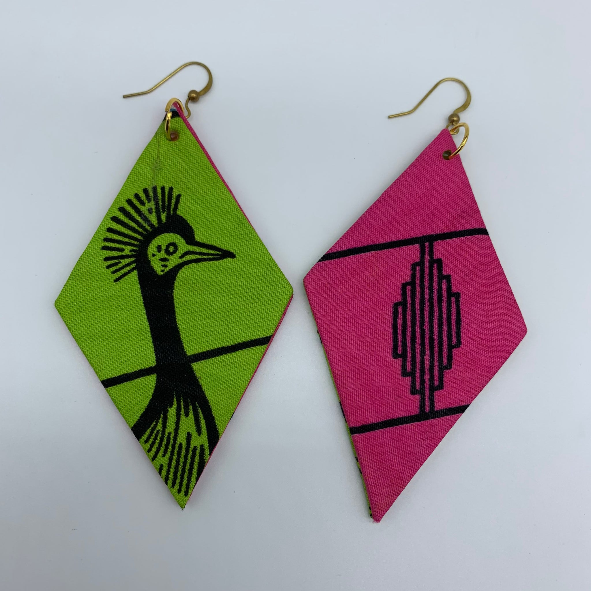 African Print Earrings-Daya Reversible Green Variation