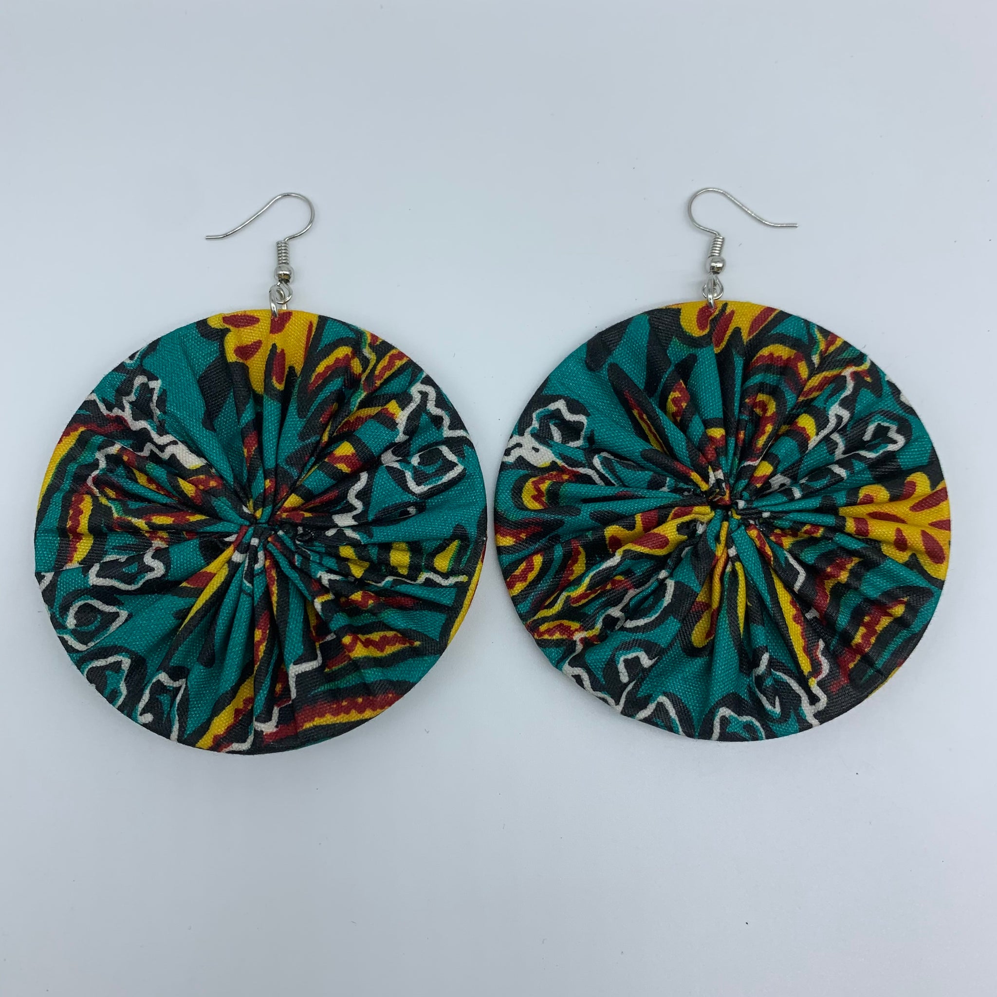 African Print Earrings-Round L Green Variation 30