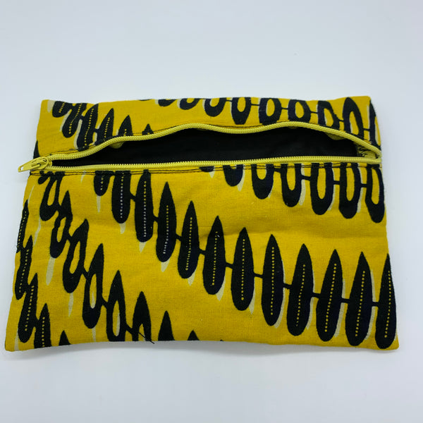 Yellow  padded African Print Makeup bag/Pencil case - Lillon Boutique