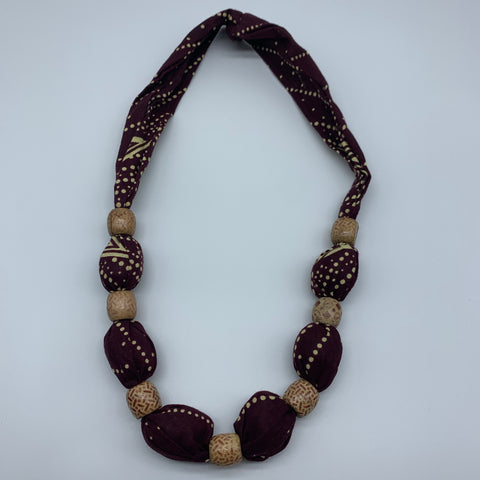 African Print Necklace W/Wooden Beads-Brown Variation - Lillon Boutique
