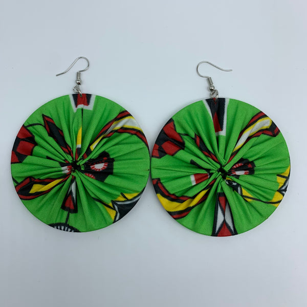 African Print Earrings-Round L Green Variation 23