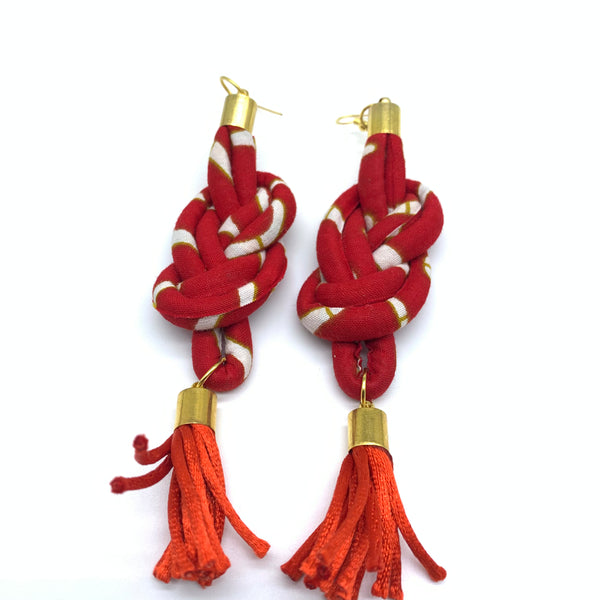 African Print Earrings-Knotted L Red Variation 13