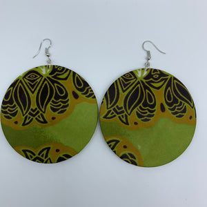 African Print Earrings-Round L Green Variation 19