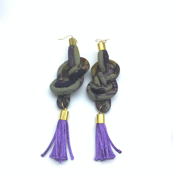 African Print Earrings-Knotted L Purple Variation 4