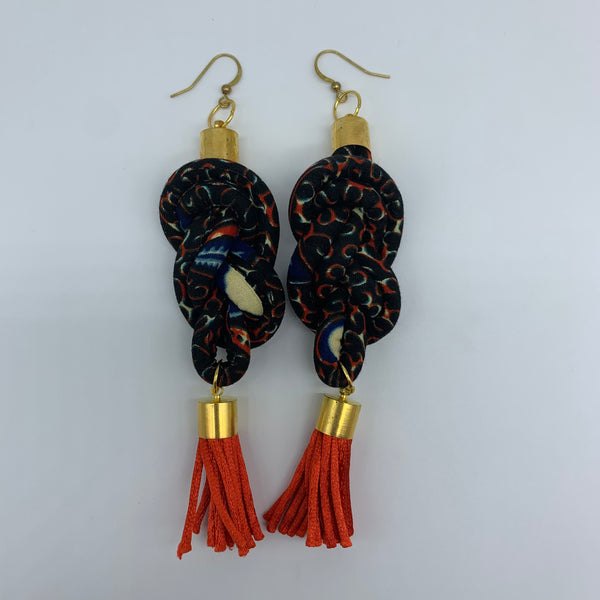 African Print Earrings-Knotted L Black Variation 4