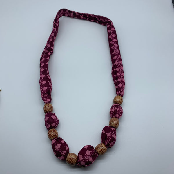 African Print Necklace W/Wooden Beads-Pink Variation 4 - Lillon Boutique