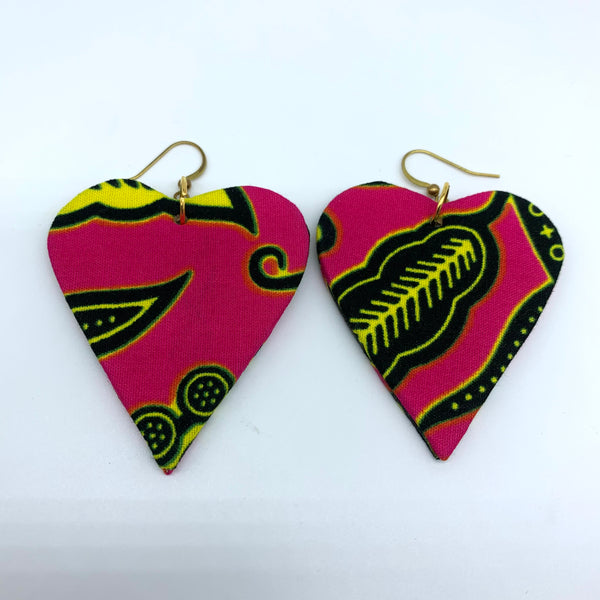 African Print Earrings-Heart Pink Variation