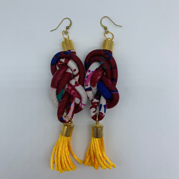 African Print Earrings-Knotted L Red Variation 9