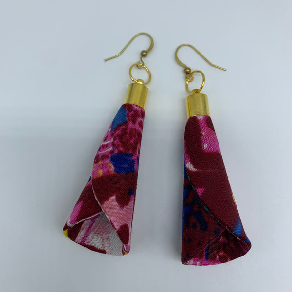 African Print Earrings- Ice Cream Cone Red Variation