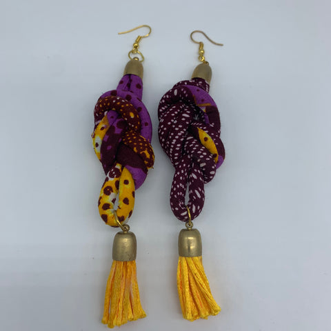 African Print Earrings-Knotted M Purple Variation 2